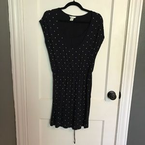 Navy blue polka dot nursing dress